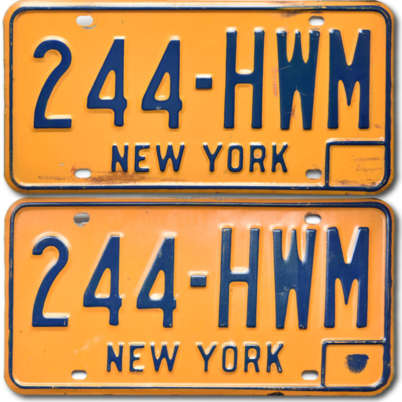 Amerikai rendszám New York Yellow 244-HWM pár