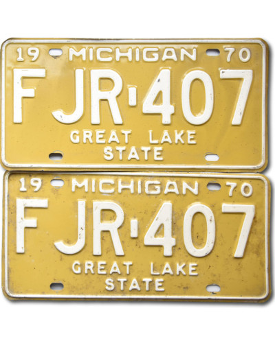 Amerikai rendszám Michigan 1970 Yellow FJR-407 pár