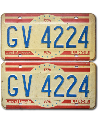 Amerikai rendszám Illinois 1976 Land of Lincoln GV-4224 pár