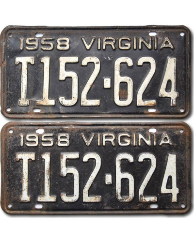 Amerikai rendszám Virginia 1958 Black T152-624 pár
