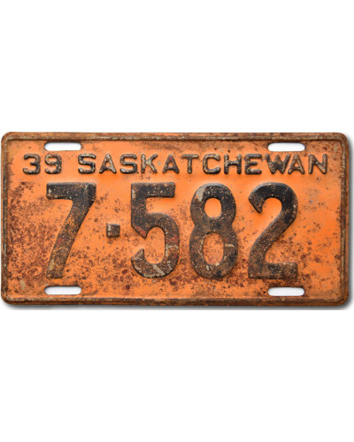 Kanadai rendszám Saskatchewan 1939 Yellow 7-582