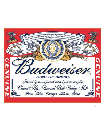Fém tábla Budweiser Label 32 cm x 40 cm