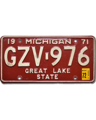 Amerikai rendszám Michigan Red 1971 GZV-976