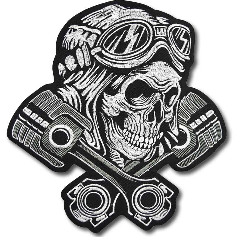 Motoros folt Pistons Skull XXL hátul 28 cm x 26 cm