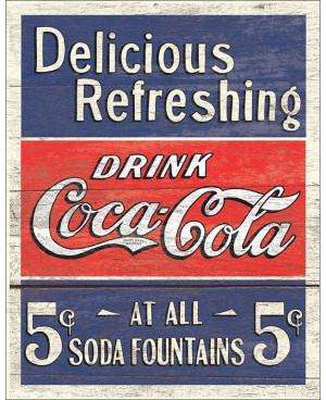 Plechová cedule Coca Cola - Delicious 5 Cents 32 cm x 40 cm