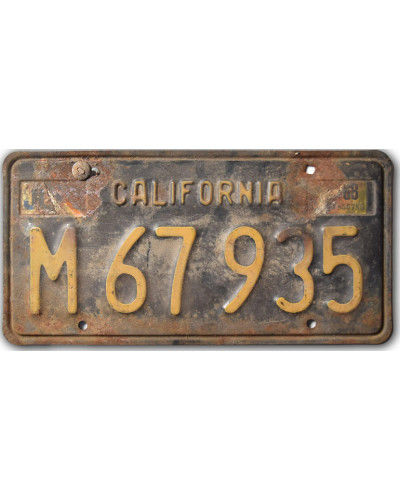 Amerikai rendszám California 1963 Black M 67935