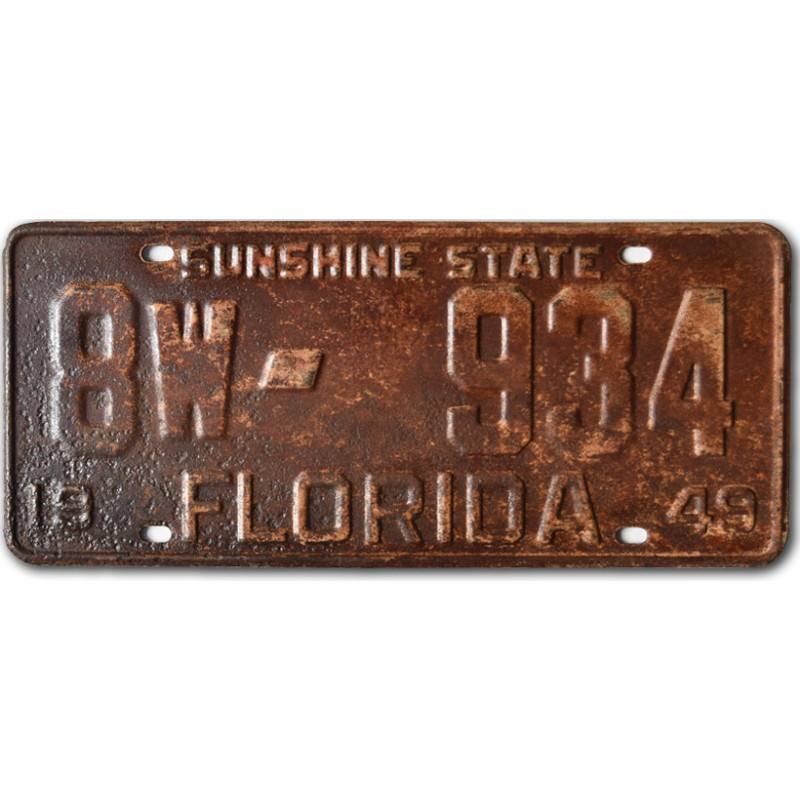 Amerikai rendszám Florida 1949 Rusty 8W-934