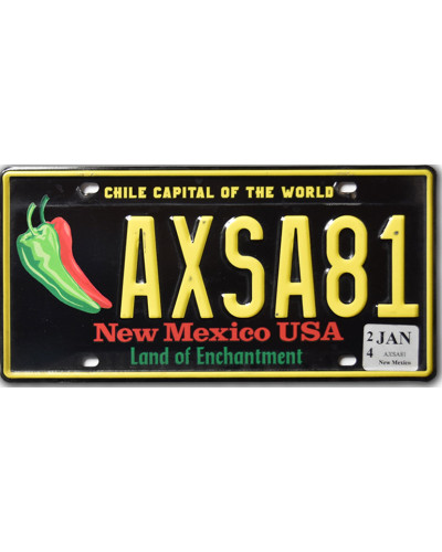 Amerikai rendszám New Mexico Chile Capital AXSA81