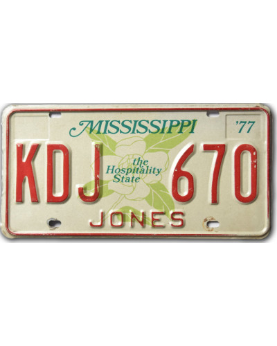 Amerikai rendszám Mississippi 1977 Hospiality KDJ 670