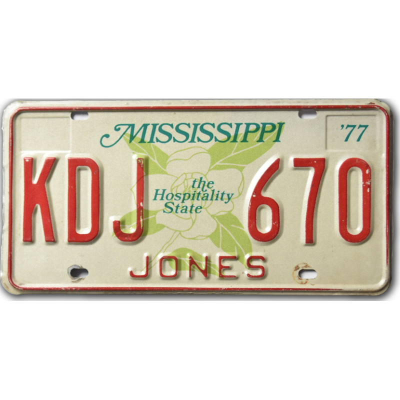 Amerikai rendszám Mississippi 1977 Hospiality KDJ 670