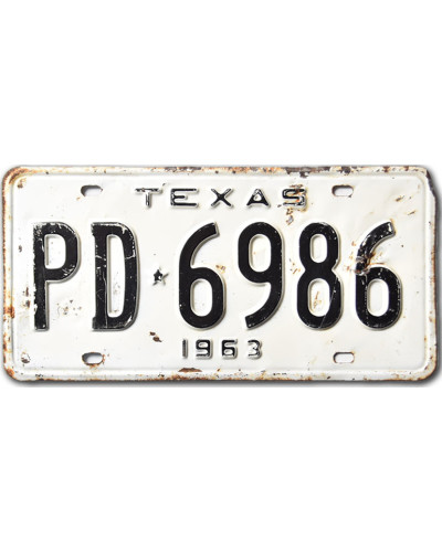 Amerikai rendszám Texas 1963 White PD-6986