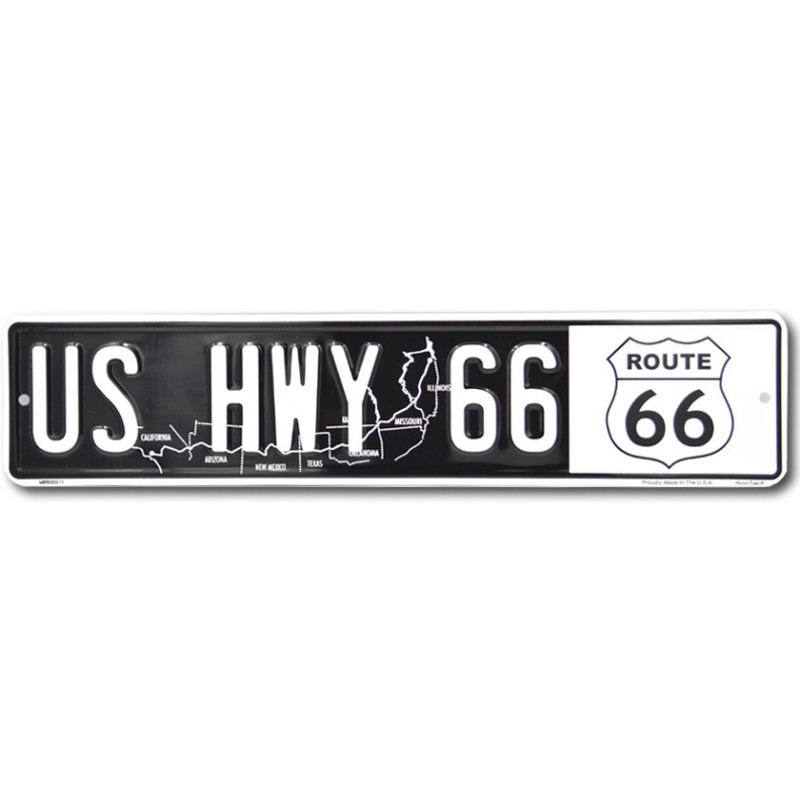 Fém tábla US HWY 66 white 45 cm x 10 cm