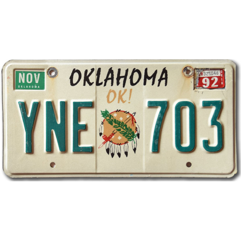 Amerikai rendszám Oklahoma OK YNE 703