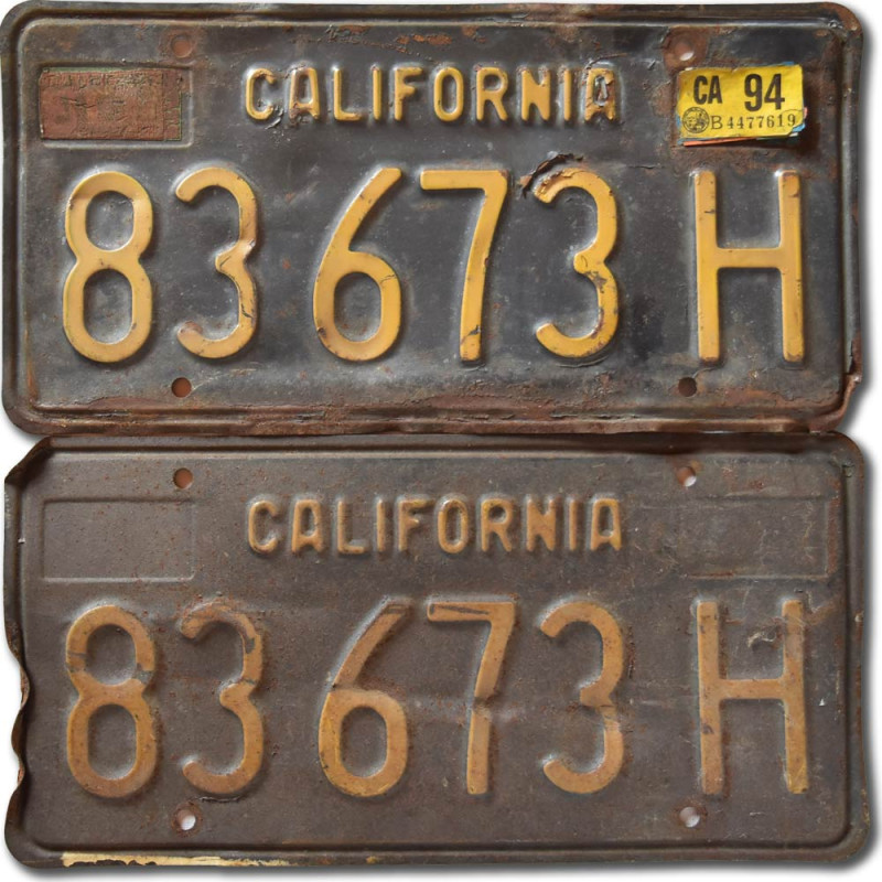 Amerikai rendszám California 1963 Black 83 673H pár