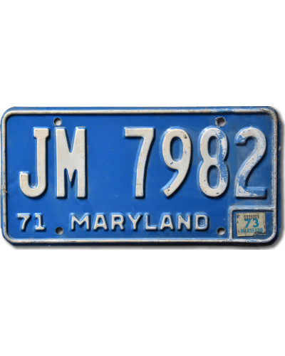 Amerikai rendszám Maryland 1971 Blue JM 7982