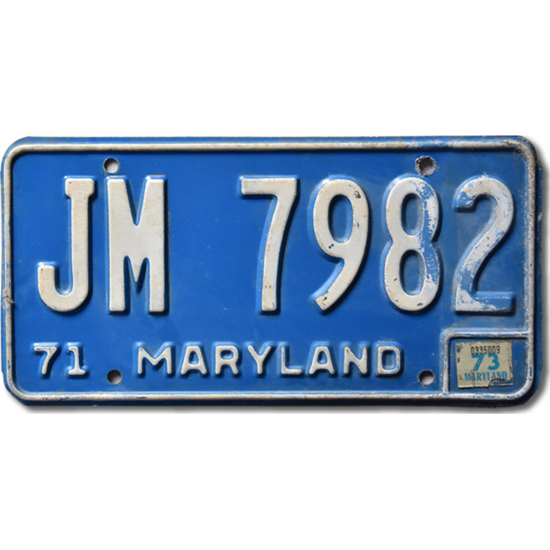 Amerikai rendszám Maryland 1971 Blue JM 7982