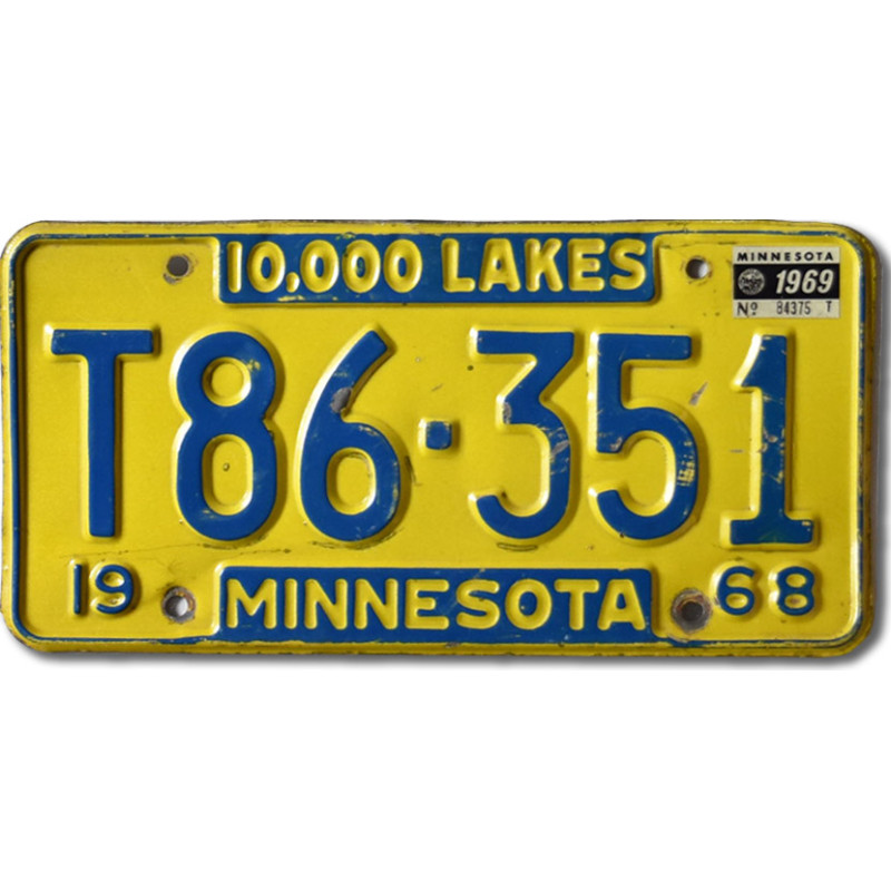 Amerikai rendszám Minnesota 1968 Lakes T86-351