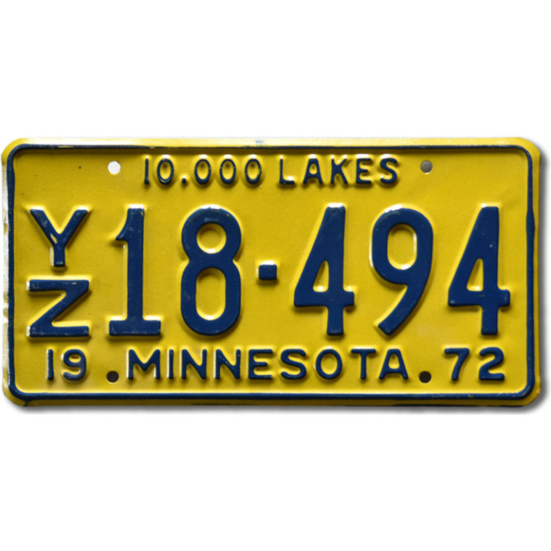 Amerikai rendszám Minnesota 1972 yellow YZ18-494