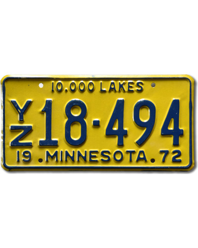 Amerikai rendszám Minnesota 1972 yellow YZ18-494