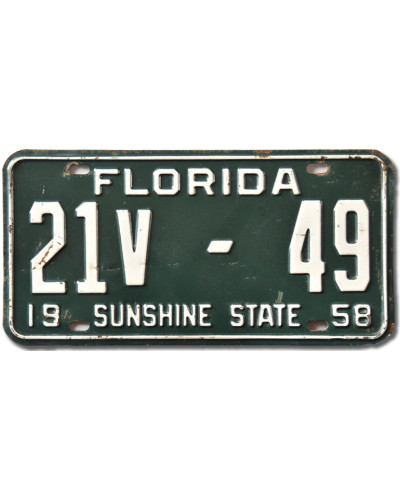 Amerikai rendszám Florida Sunshine State 1958 Green 21V-49