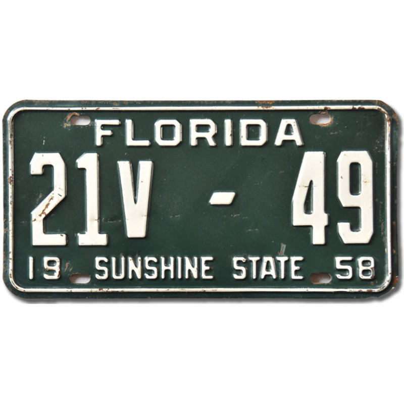 Amerikai rendszám Florida Sunshine State 1958 Green 21V-49