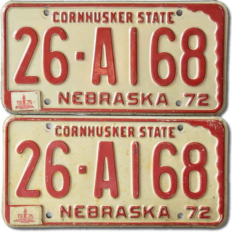 Amerikai rendszám Nebraska 1972 Cornhusker 26-A168 pár