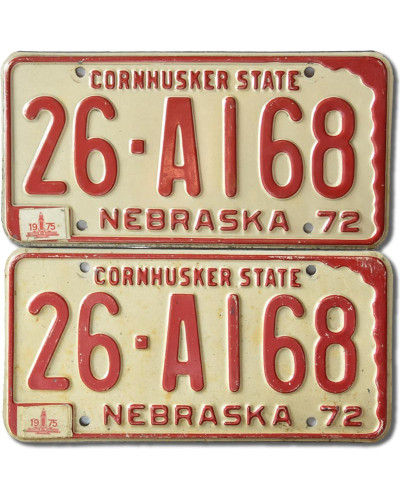 Amerikai rendszám Nebraska 1972 Cornhusker 26-A168 pár