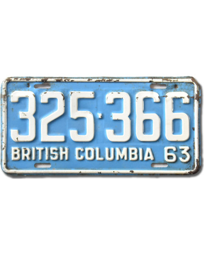 Kanadai rendszám British Columbia 1963 Blue 325-366