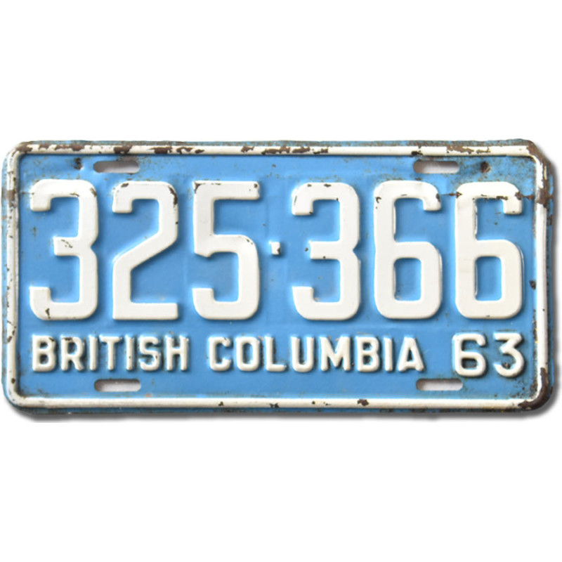 Kanadai rendszám British Columbia 1963 Blue 325-366