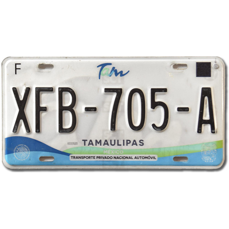 Mexikói rendszám Tamaulipas XFB-705-A