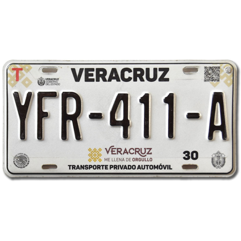 Mexikói rendszám Veracruz YFR-411-A