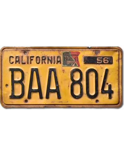 Amerikai rendszám California 1956 Yellow BAA 804