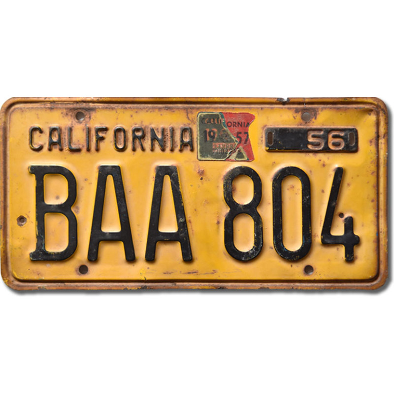 Amerikai rendszám California 1956 Yellow BAA 804