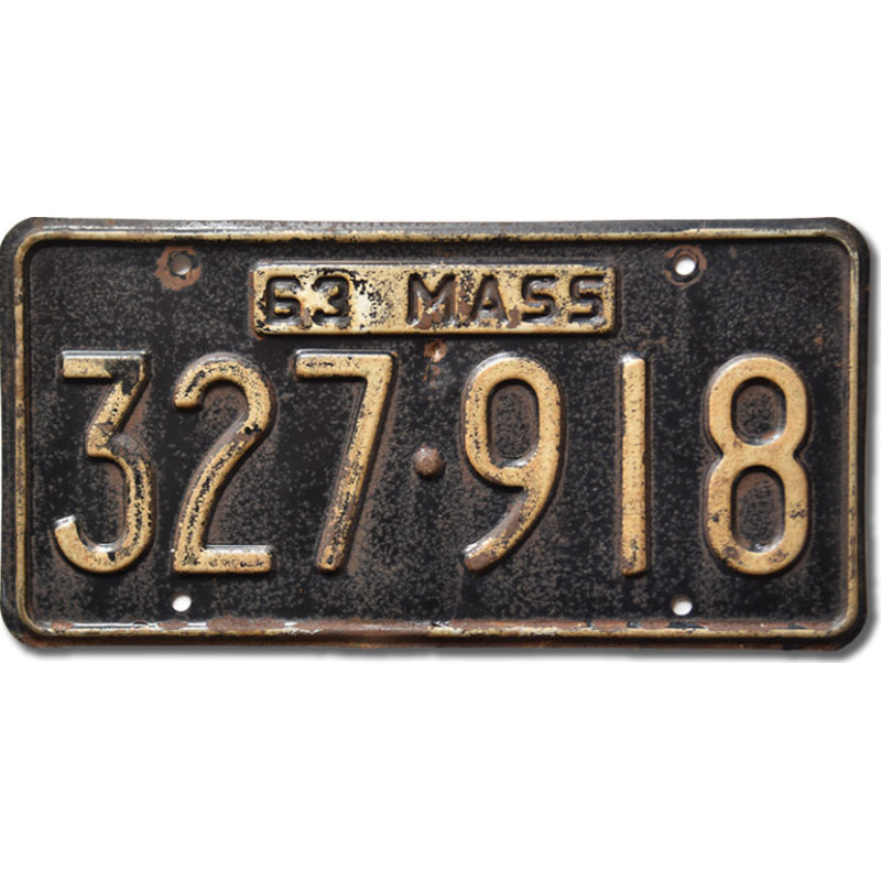 Amerikai rendszám Massachusetts 1963 Black 327-918