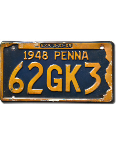 Amerikai rendszám Pennsylvania 1948 Penna 62GK3