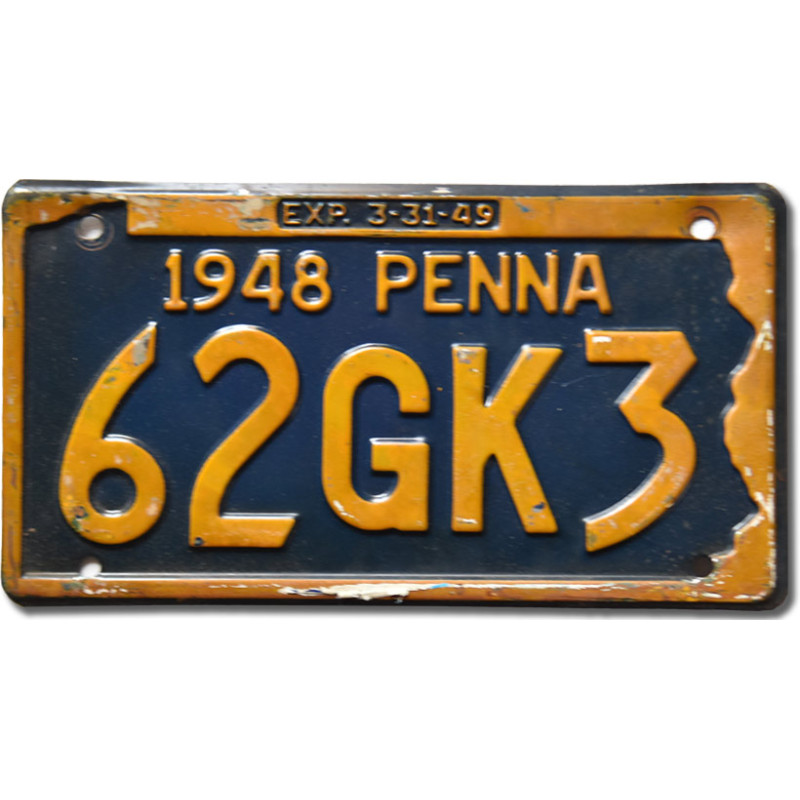 Amerikai rendszám Pennsylvania 1948 Penna 62GK3