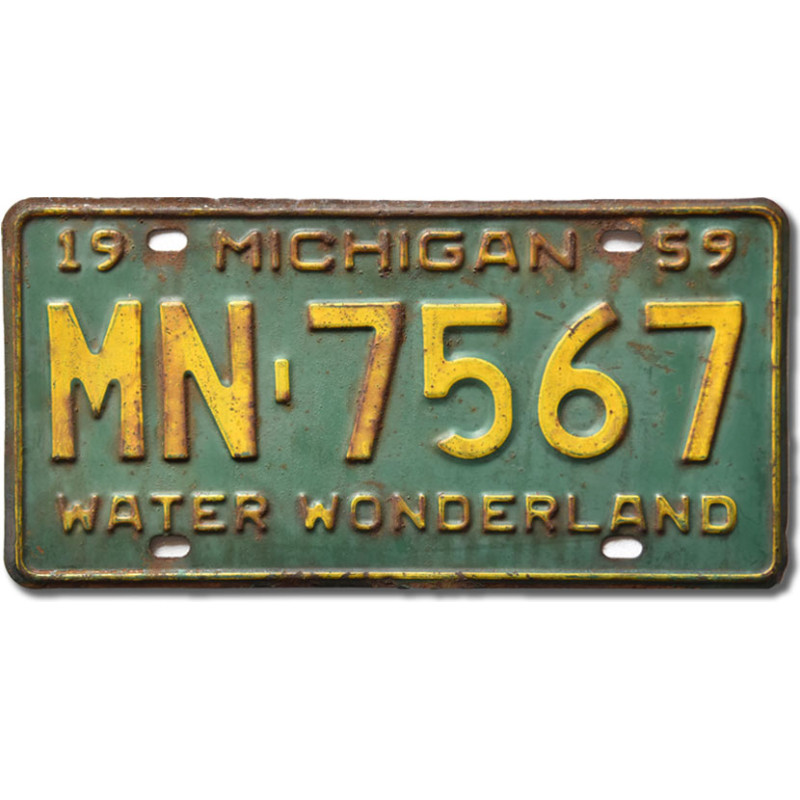 Amerikai rendszám Michigan 1959 Green MN-7567