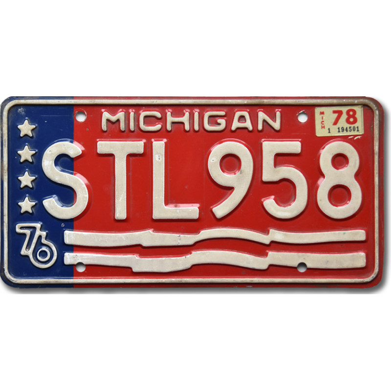 Amerikai rendszám Michigan 1976 Stars STL958