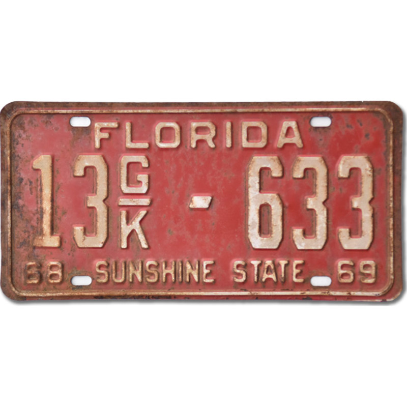 Amerikai rendszám Florida 1968 Sunshine State Red 13GK-633