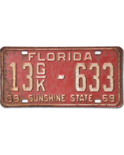 Amerikai rendszám Florida 1968 Sunshine State Red 13GK-633