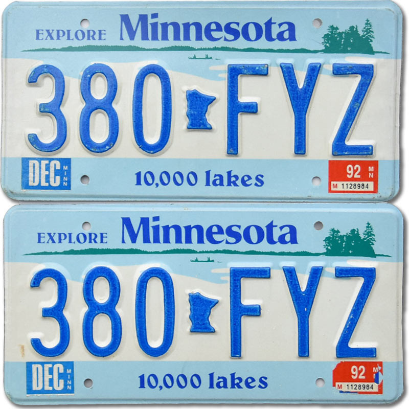 Amerikai rendszám Minnesota Lakes 380-FYZ pár