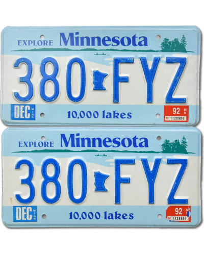 Amerikai rendszám Minnesota Lakes 380-FYZ pár