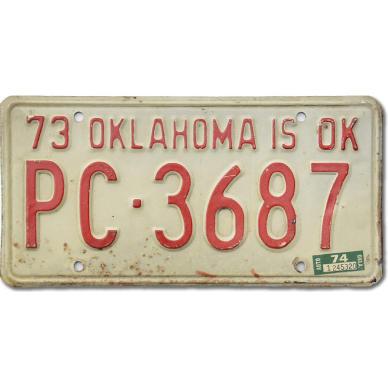 Amerikai rendszám Oklahoma is OK 1973 PC-3687