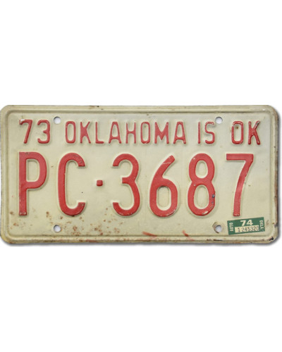 Amerikai rendszám Oklahoma is OK 1973 PC-3687