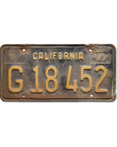 Amerikai rendszám California 1963 Black G 18452