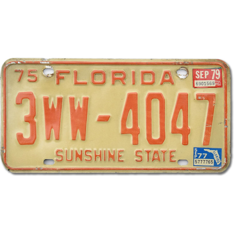 Amerikai rendszám Florida 1975 Sunshine State 3WW-4047